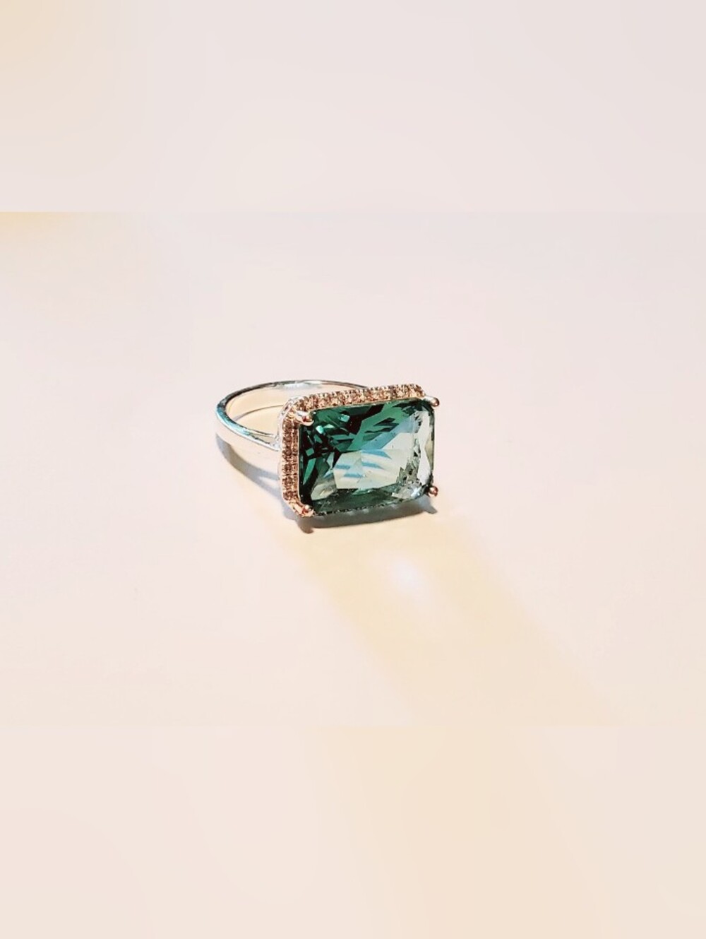 Blue Emerald-Cut Halo Cocktail Ring - Silver